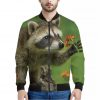 Raccoon And Flower Print Bomber Jacket