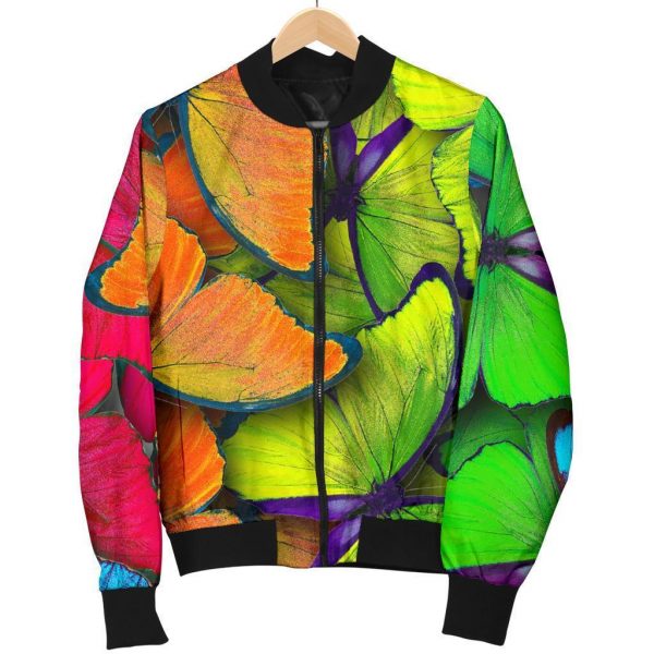 Rainbow Butterfly Pattern Print Bomber Jacket