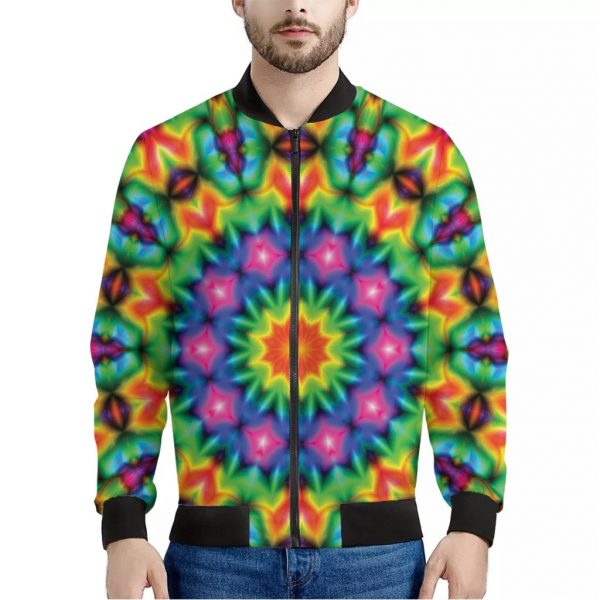 Rainbow Kaleidoscope Print Bomber Jacket