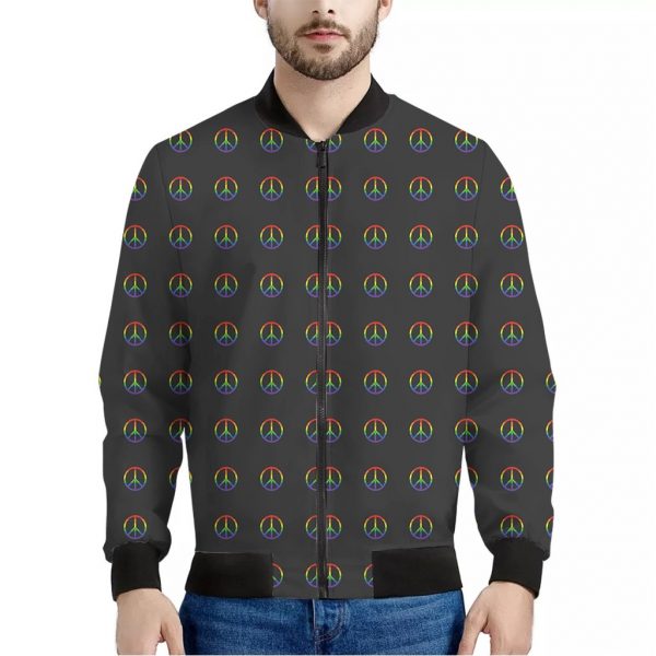 Rainbow LGBT Peace Sign Pattern Print Bomber Jacket