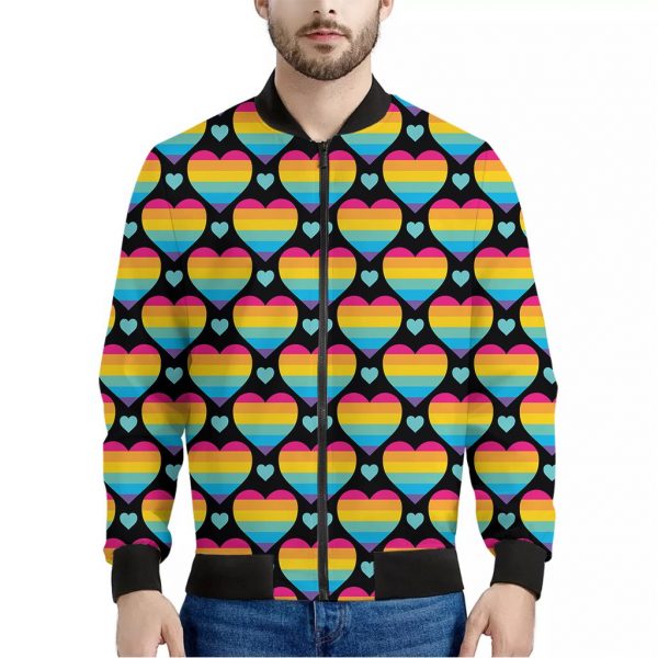 Rainbow LGBT Pride Heart Pattern Print Bomber Jacket
