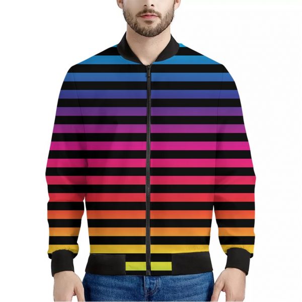Rainbow Striped Pattern Print Bomber Jacket