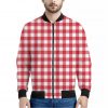 Raspberry Red And White Gingham Print Bomber Jacket