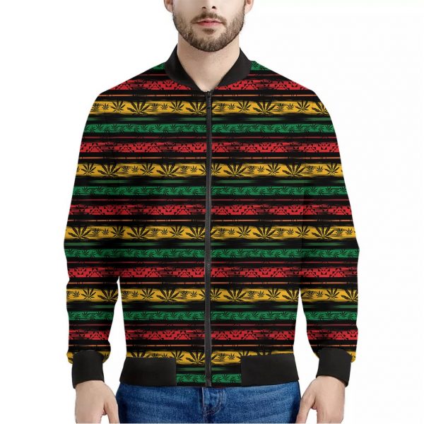 Rastafarian Hemp Pattern Print Bomber Jacket