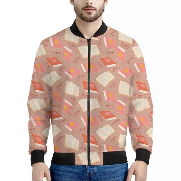 Reading Books And Glasses Pattern Print Bomber Jacket
