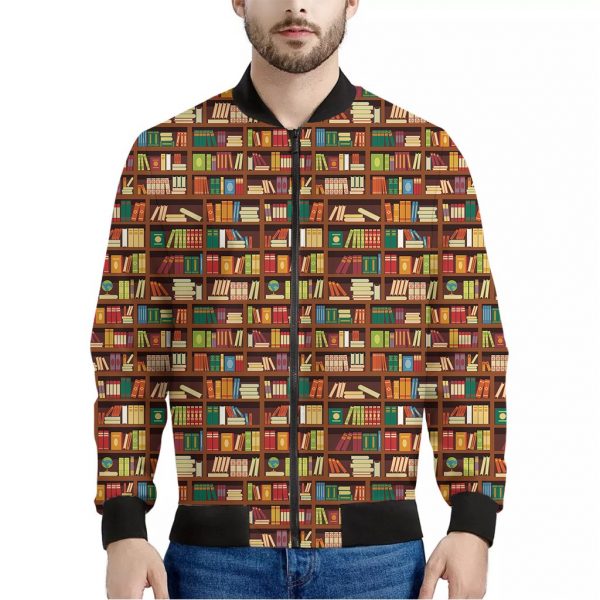 Reading Library Pattern Print Bomber Jacket