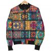 Rectangle Mandala Bohemian Pattern Print Bomber Jacket