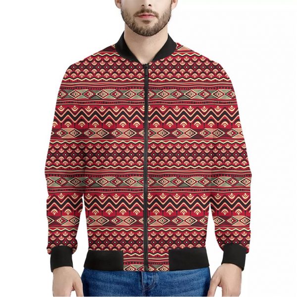 Red African Tribal Pattern Print Bomber Jacket