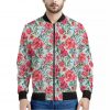 Red Amaryllis Pattern Print Bomber Jacket