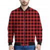 Red And Black Buffalo Plaid Print Bomber Jacket