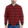 Red And Black Chevron Pattern Print Bomber Jacket
