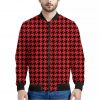 Red And Black Houndstooth Pattern Print Bomber Jacket