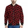 Red And Black Paw Pattern Print Bomber Jacket