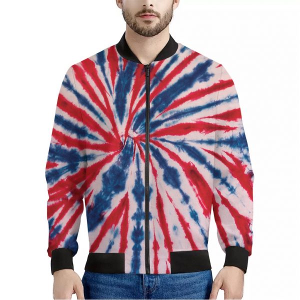 Red And Blue Spider Tie Dye Print Bomber Jacket