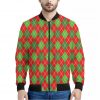 Red And Green Argyle Pattern Print Bomber Jacket