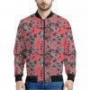 Red And Grey Digital Camo Pattern Print Bomber Jacket