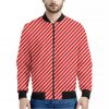 Red And White Candy Cane Pattern Print Bomber Jacket