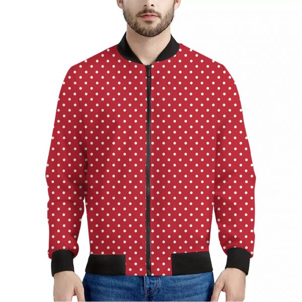 Red And White Christmas Dots Print Bomber Jacket