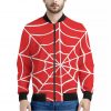 Red And White Spider Web Pattern Print Bomber Jacket