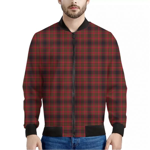 Red And Yellow Tartan Pattern Print Bomber Jacket