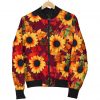 Red Autumn Sunflower Pattern Print Bomber Jacket