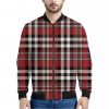 Red Black And White Border Tartan Print Bomber Jacket