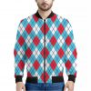 Red Blue And White Argyle Pattern Print Bomber Jacket