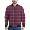 Red Blue And White Tartan Pattern Print Bomber Jacket