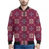 Red Boho Flower Pattern Print Bomber Jacket