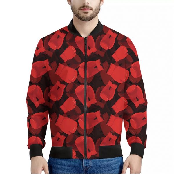 Red Boxing Gloves Pattern Print Bomber Jacket