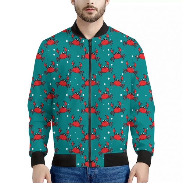 Red Crab Pattern Print Bomber Jacket