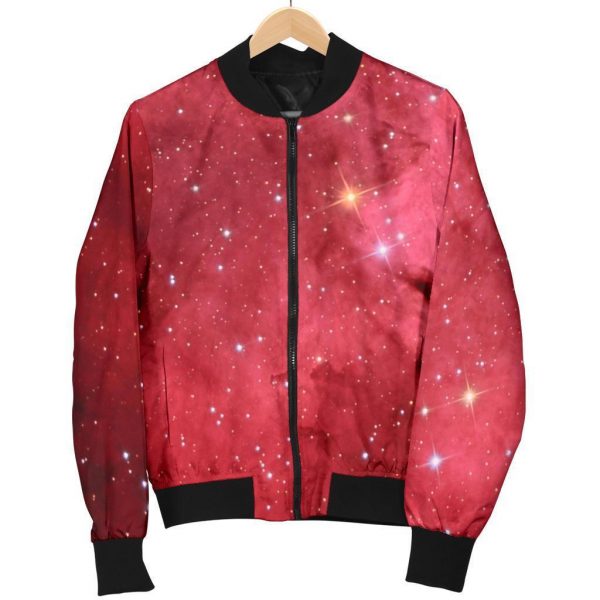 Red Galaxy Space Cloud Print Bomber Jacket
