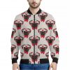 Red Glasses Pug Pattern Print Bomber Jacket