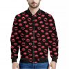 Red Halloween Vampire Lips Pattern Print Bomber Jacket
