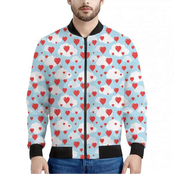 Red Heart Balloon Pattern Print Bomber Jacket