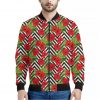 Red Hibiscus Chevron Pattern Print Bomber Jacket