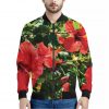 Red Hibiscus Flowers Print Bomber Jacket