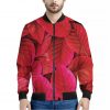 Red Leaf Print Bomber Jacket