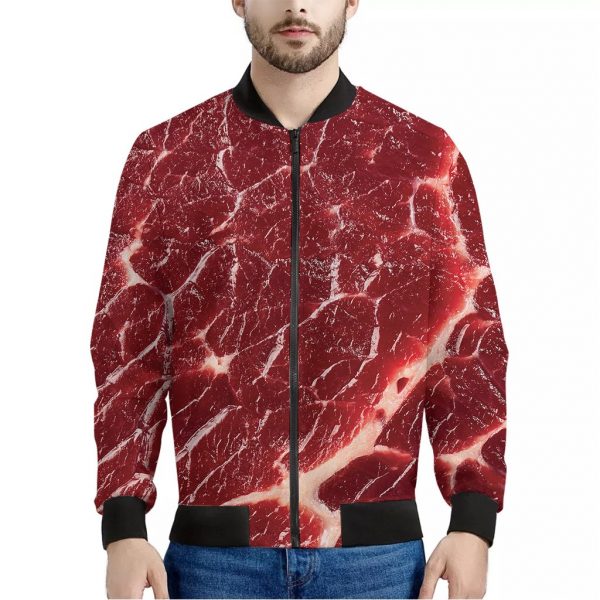 Red Meat Texture Print Bomber Jacket
