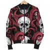 Red Octopus Skull Pattern Print Bomber Jacket