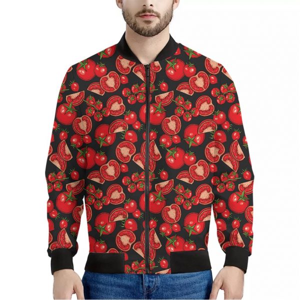 Red Ripe Tomatoes Pattern Print Bomber Jacket