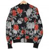 Red Rose Grey Skull Pattern Print Bomber Jacket