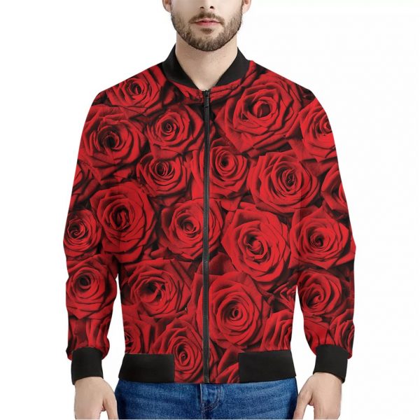 Red Rose Print Bomber Jacket