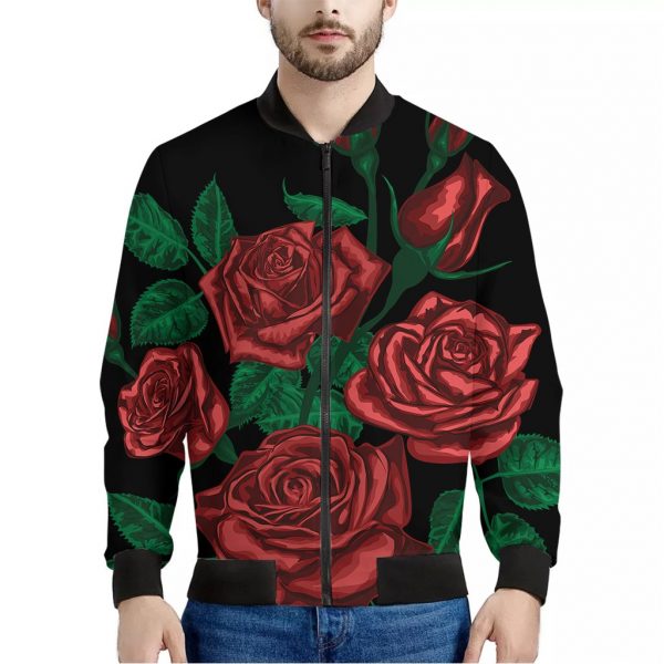 Red Roses Tattoo Print Bomber Jacket