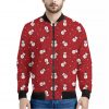 Red Snowman Pattern Print Bomber Jacket