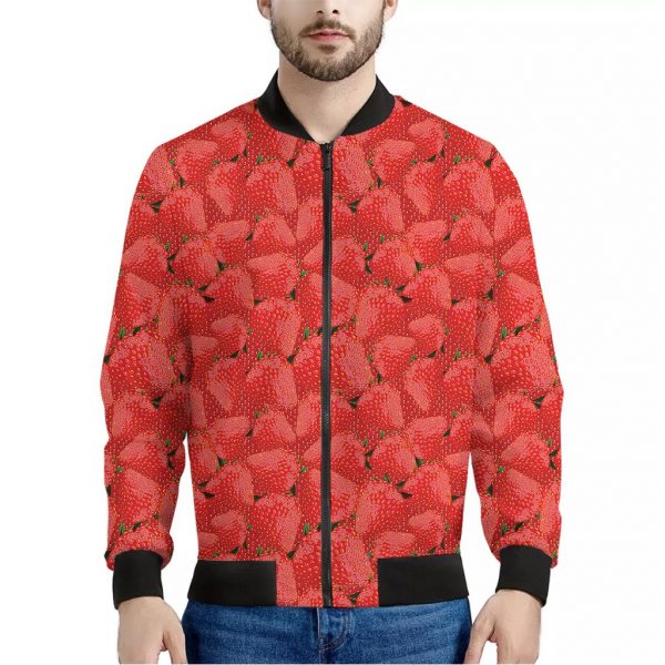 Red Strawberry Pattern Print Bomber Jacket