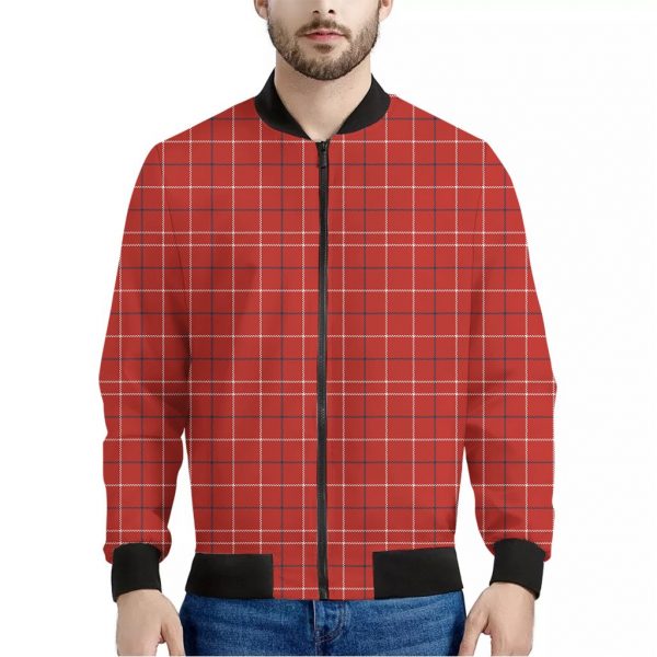 Red Tattersall Pattern Print Bomber Jacket