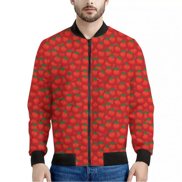 Red Tomatoes Pattern Print Bomber Jacket