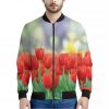 Red Tulip Print Bomber Jacket