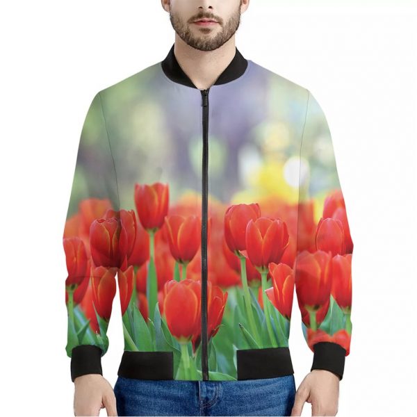 Red Tulip Print Bomber Jacket